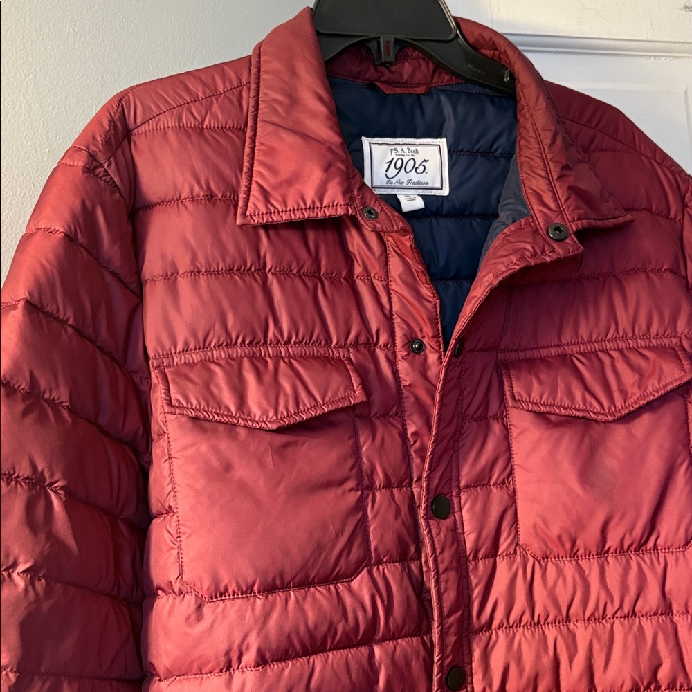 Jos. A. Bank XL burgundy snap light puffer jacket! Like new! - Picture 2 of 7